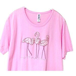 Pink Gingham Flamingo T Shirt Top Women's M Applique Y2K Mac & Belle Short‎ Slv